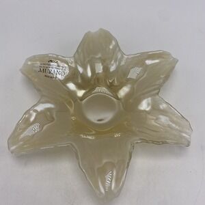 Vintage Murano Stretch Art Glass Console Dish Bowl Floral 8" Made Italy Neutral